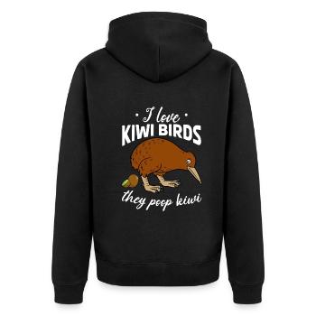 Ich liebe Kiwivögel Sie kacken Kiwis I Neuseeland - Unisex Premium Bio Zip Hoodie - Schwarz - Hinten - Nico (187cm)