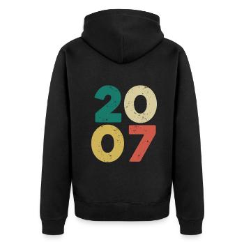 2007 - Jahrgang 2007 Retro Vintage - Unisex Premium Bio Zip Hoodie - Schwarz - Hinten - Nico (187cm)