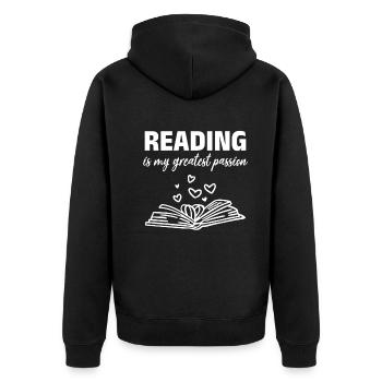 Bücherwurm Bücher lesen Lesen ist meine größte - Unisex Premium Bio Zip Hoodie - Schwarz - Hinten - Nico (187cm)