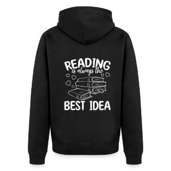 Lesen ist immer die beste Idee I Bücherlesen - Unisex Premium Bio Zip Hoodie - Schwarz - Hinten - Nico (187cm)