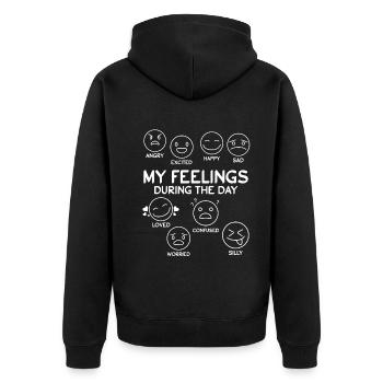 Meine Gefühle während des Tages Wütend Aufgeregt - Unisex Premium Bio Zip Hoodie - Schwarz - Hinten - Nico (187cm)