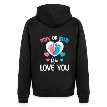 Pink oder Blau We Love You Baby Shower - Unisex Premium Bio Zip Hoodie - Schwarz - Hinten - Nico (187cm)
