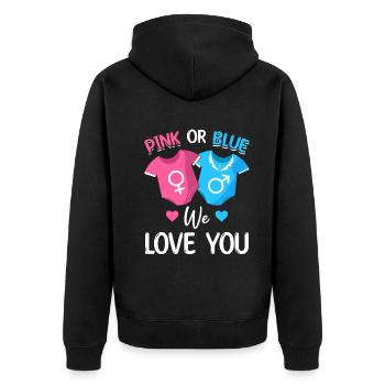 Rosa oder Blau We Love You Baby Boy Girl - Unisex Premium Bio Zip Hoodie - Schwarz - Hinten - Nico (187cm)