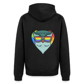 LGBT Tier Eule Regenbogen - Unisex Premium Bio Zip Hoodie - Schwarz - Hinten - Nico (187cm)