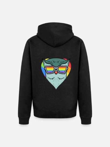LGBT Tier Eule Regenbogen - Unisex Premium Bio Zip Hoodie - Schwarz