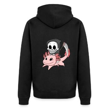 Grim Reaper and Axolotl - Unisex Premium Organic Zip Hoodie - black - Back - Nico (187cm)