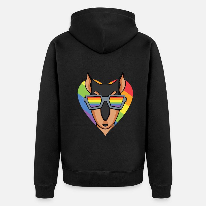 LGBT Hund Dobermann Regenbogen - Unisex Premium Bio Zip Hoodie - Schwarz