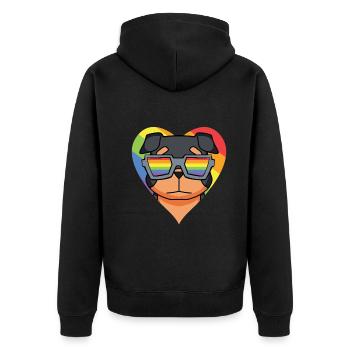 LGBT Hund Rottweiler Regenbogen - Unisex Premium Bio Zip Hoodie - Schwarz - Hinten - Nico (187cm)