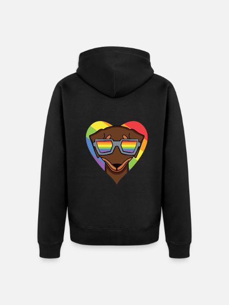 LGBT Dog Dachshund Rainbow - Unisex Premium Organic Zip Hoodie - black