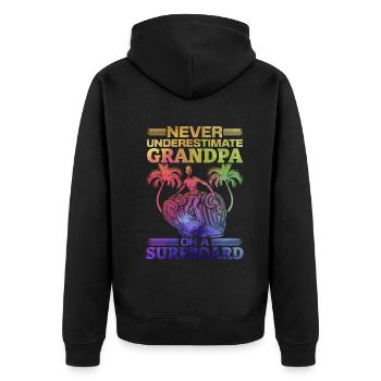 Unterschätze niemals Opa auf einem Surfbrett - Unisex Premium Bio Zip Hoodie - Schwarz - Hinten - Nico (187cm)