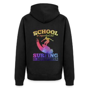 L’école est importante mais le surf est important - Veste à capuche bio Premium Unisexe - noir - Dos - Nico (187cm)