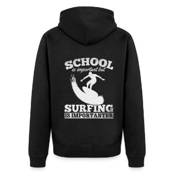 L’école est importante mais le surf est important - Veste à capuche bio Premium Unisexe - noir - Dos - Nico (187cm)