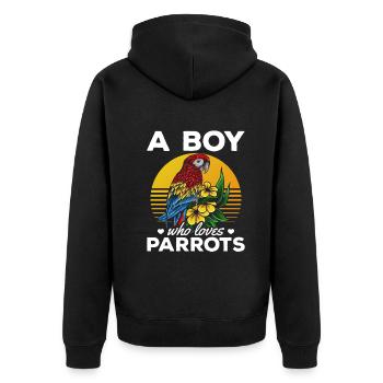 Ein Junge, der Papageien liebt I Cockatiel Papagei - Unisex Premium Bio Zip Hoodie - Schwarz - Hinten - Nico (187cm)