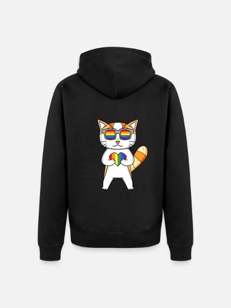 LGBT Katze Regenbogen - Unisex Premium Bio Zip Hoodie - Schwarz