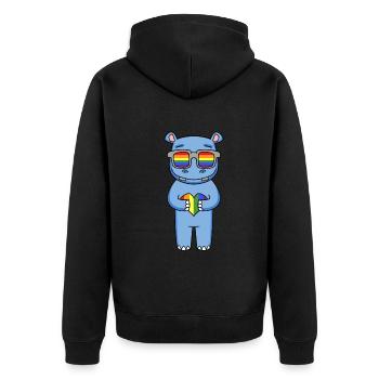 LGBT Tier Nilpferd Regenbogen - Unisex Premium Bio Zip Hoodie - Schwarz - Hinten - Nico (187cm)