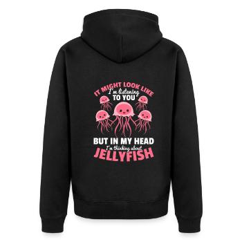 Jellyfish Lover Mais dans ma tête je pense à - Veste à capuche bio Premium Unisexe - noir - Dos - Nico (187cm)