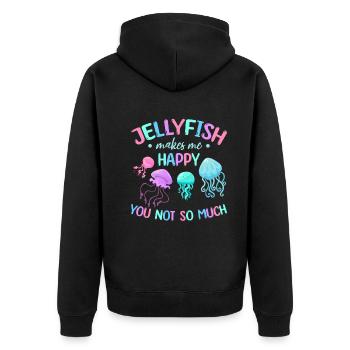 Qualle macht mich glücklich du nicht so sehr ich - Unisex Premium Bio Zip Hoodie - Schwarz - Hinten - Nico (187cm)