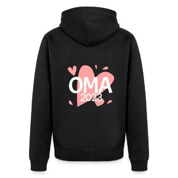Oma 2023 - Werdende Oma 2023 - Unisex Premium Bio Zip Hoodie - Schwarz - Hinten - Nico (187cm)