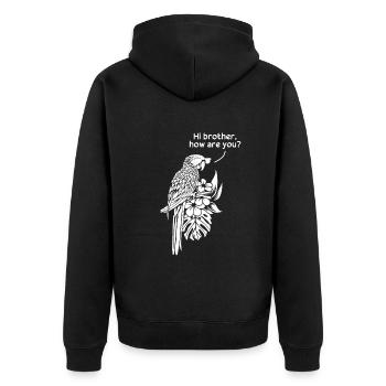 Lustiger Nymphensittich-Vogel Hallo Bruder, wie - Unisex Premium Bio Zip Hoodie - Schwarz - Hinten - Nico (187cm)