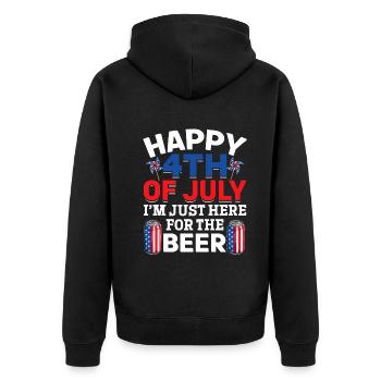 Joyeux 4 juillet, je suis juste ici pour la bière - Veste à capuche bio Premium Unisexe - noir - Dos - Nico (187cm)