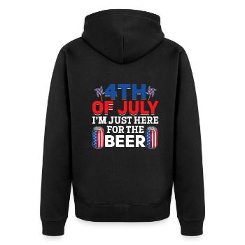 4th Of July I'm Just Here For The Beer Patriotic - Unisex Premium Bio Zip Hoodie - Schwarz - Hinten - Nico (187cm)
