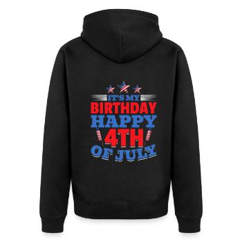 It's My Birthday Happy 4th Of July - Unisex Premium Bio Zip Hoodie - Schwarz - Hinten - Nico (187cm)