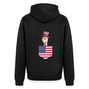 Llama Patriotic Day US Flag Llama Pocket 4th of - Unisex Premium Organic Zip Hoodie - black - Back - Nico (187cm)