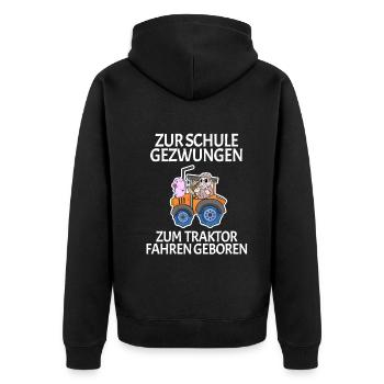 Zur Schule Gezwungen Traktor fahren - Unisex Premium Bio Zip Hoodie - Schwarz - Hinten - Nico (187cm)