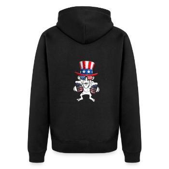 Patriotic Monkey US Flag 4th Of July - Unisex Premium Organic Zip Hoodie - black - Back - Nico (187cm)