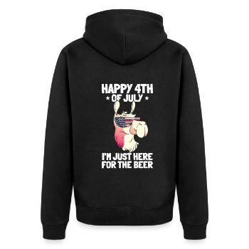 Patriotic Llama Happy 4th of July I'm Just Here - Unisex Premium Organic Zip Hoodie - black - Back - Nico (187cm)
