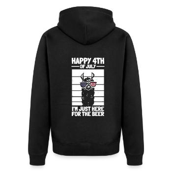 Happy 4th of July I'm Just Here For The Beer Llama - Unisex Premium Organic Zip Hoodie - black - Back - Nico (187cm)