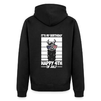 Patriotic Llama Patriotic It's My Birthday Happy - Unisex Premium Organic Zip Hoodie - black - Back - Nico (187cm)