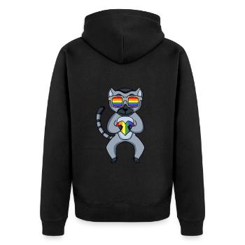 LGBT Tier Lemur Regenbogen - Unisex Premium Bio Zip Hoodie - Schwarz - Hinten - Nico (187cm)