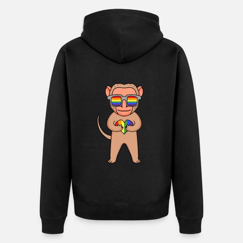 LGBT Animal Singe Macaques Arc-en-ciel - Veste à capuche bio Premium Unisexe - noir