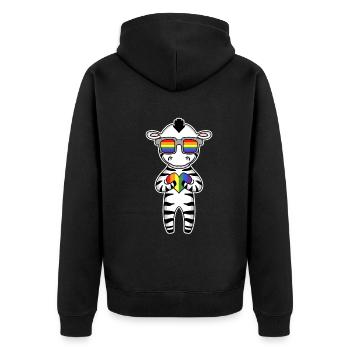 LGBT Tier Zebra Regenbogen - Unisex Premium Bio Zip Hoodie - Schwarz - Hinten - Nico (187cm)