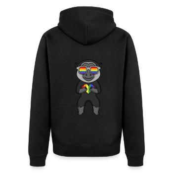 LGBT Tier Affe Gibbon Regenbogen - Unisex Premium Bio Zip Hoodie - Schwarz - Hinten - Nico (187cm)
