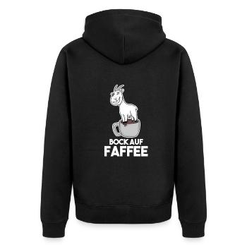 Bock auf Kaffee - Ziege Ziegenbock - Unisex Premium Bio Zip Hoodie - Schwarz - Hinten - Nico (187cm)