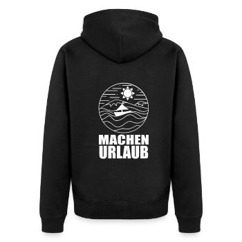 Urlaub machen - Unisex Premium Bio Zip Hoodie - Schwarz - Hinten - Nico (187cm)