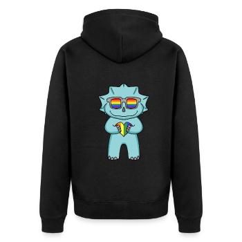 LGBT Tier Dinosaurier Regenbogen Herz - Unisex Premium Bio Zip Hoodie - Schwarz - Hinten - Nico (187cm)