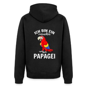 Ich bin ein verrückter Papagei Lustiger - Unisex Premium Bio Zip Hoodie - Schwarz - Hinten - Nico (187cm)