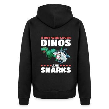 Dinosaur Great White Shark A boy who dinos - Unisex Premium Organic Zip Hoodie - black - Back - Nico (187cm)