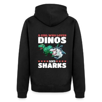 Dinosaur Great White Shark A girl who - Unisex Premium Organic Zip Hoodie - black - Back - Nico (187cm)