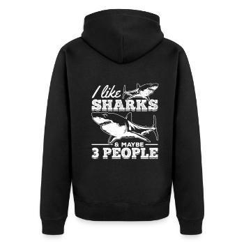 Ich mag Haie & vielleicht 3 Leute Ich Sharkfish - Unisex Premium Bio Zip Hoodie - Schwarz - Hinten - Nico (187cm)