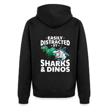 Great White Shark Dino I am easily blown away by sharks - Unisex Premium Organic Zip Hoodie - black - Back - Nico (187cm)