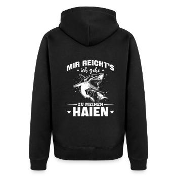 Mir Reicht's Ich Gehe Zu Meinen Haien Haifisch - Unisex Premium Bio Zip Hoodie - Schwarz - Hinten - Nico (187cm)