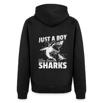 Great White Shark Sharkfish Ich bin nur ein Junge, - Unisex Premium Bio Zip Hoodie - Schwarz - Hinten - Nico (187cm)