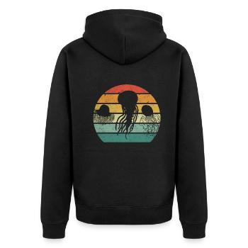 Retro Quallen Sonnenuntergang Quallen Liebhaber - Unisex Premium Bio Zip Hoodie - Schwarz - Hinten - Nico (187cm)