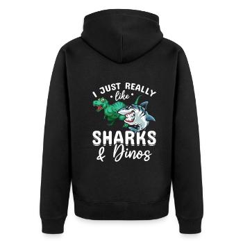 Great White Shark Dinosaur I like sharks & dinosaurs - Unisex Premium Organic Zip Hoodie - black - Back - Nico (187cm)