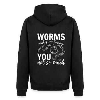 Worms macht mich glücklich dich nicht so sehr ich - Unisex Premium Bio Zip Hoodie - Schwarz - Hinten - Nico (187cm)
