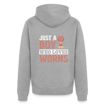 Worm Farmer Boy Compost Worms Je ne suis qu’un - Veste à capuche bio Premium Unisexe - gris chiné - Dos - Nico (187cm)